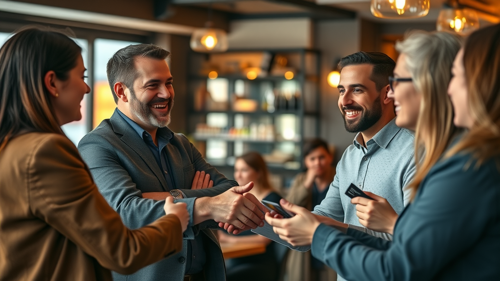 friendly local business owners networking for local SEO links