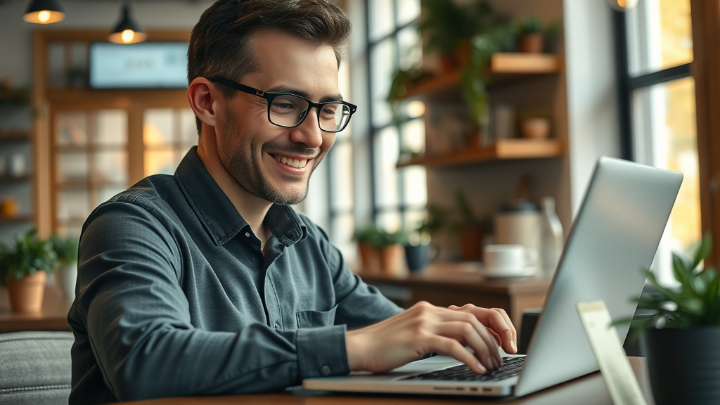 friendly small business owner typing a personalized email for local customers
