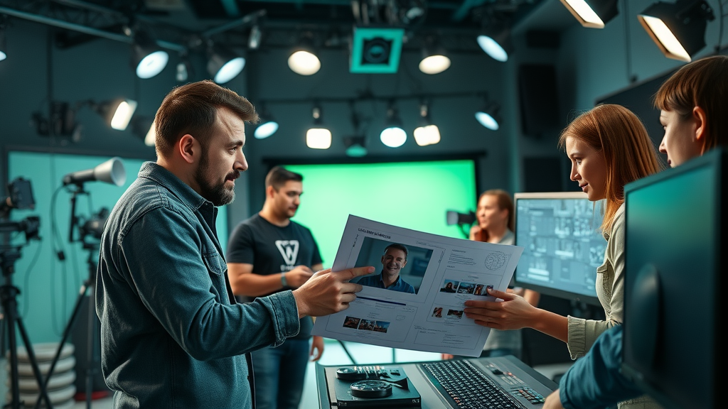digital marketing and content production - creative team in London studio reviewing storyboards