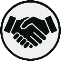 Icon of two hands shaking symbolizing partnership and agreement.